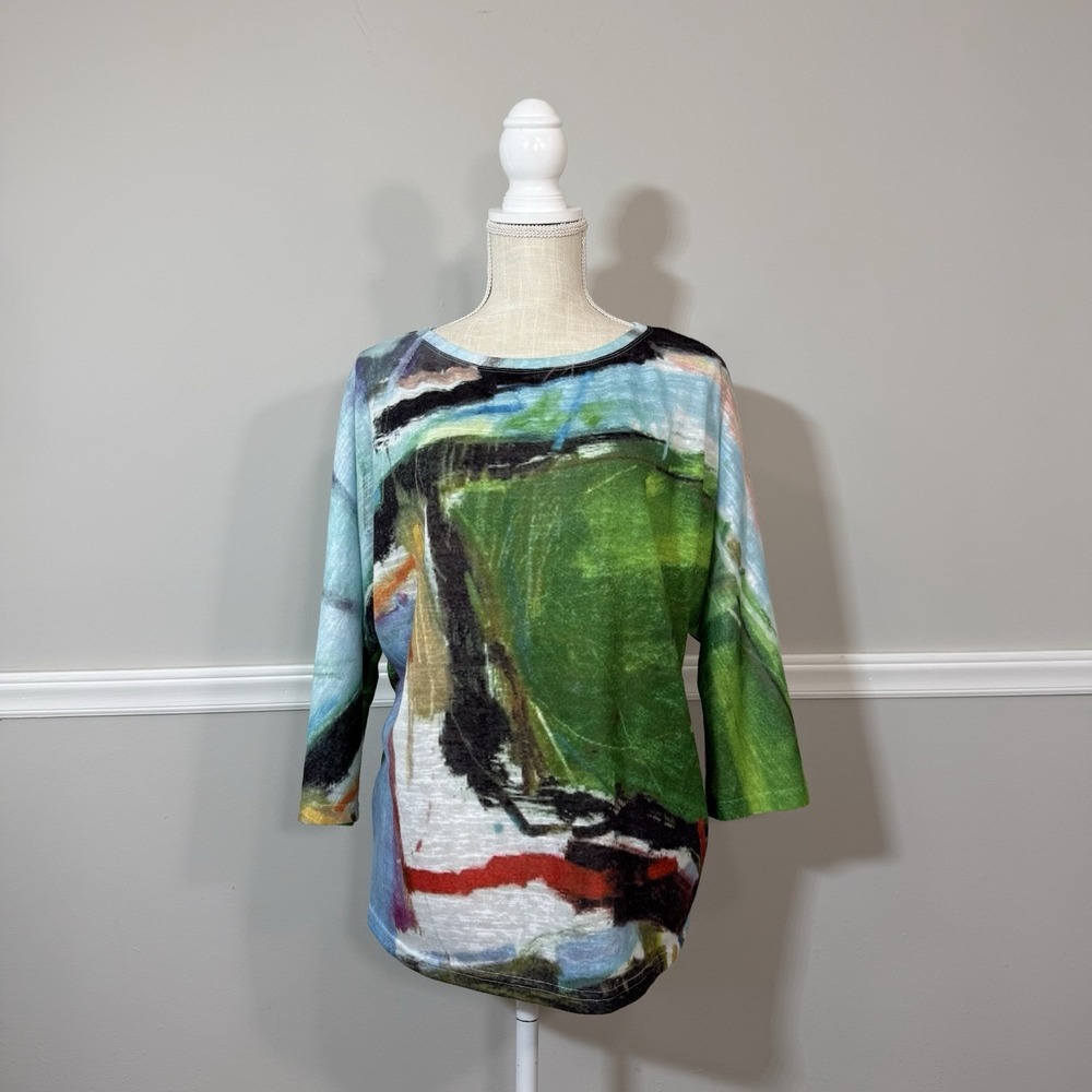 Shana Art to Wear Tunic Top Womans M Dolman Sleeve Watercolor Print Artsy Boho